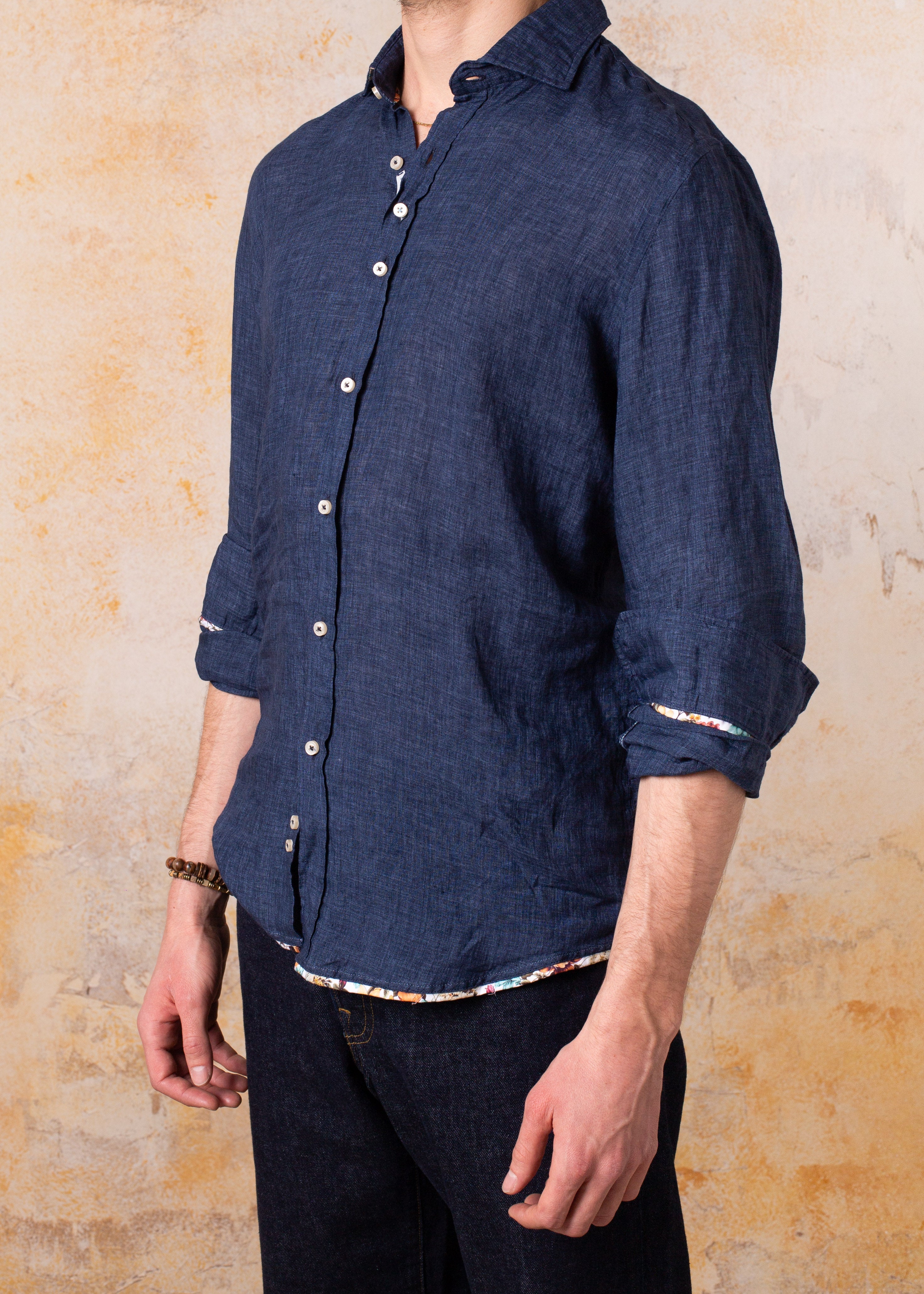 Camisa Bjovuit Formentera 07 Lino Azul Marino