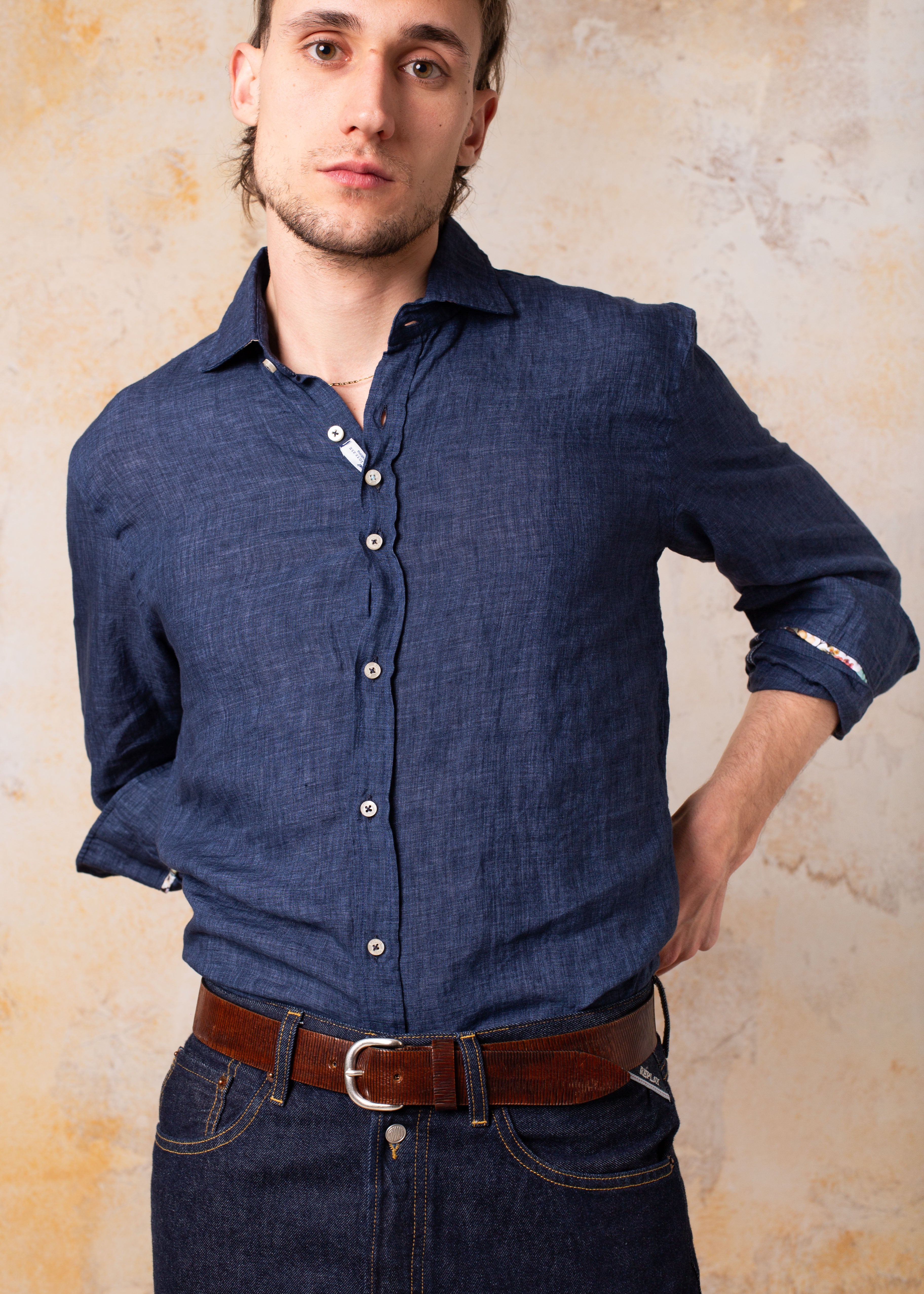 Camisa Bjovuit Formentera 07 Lino Azul Marino