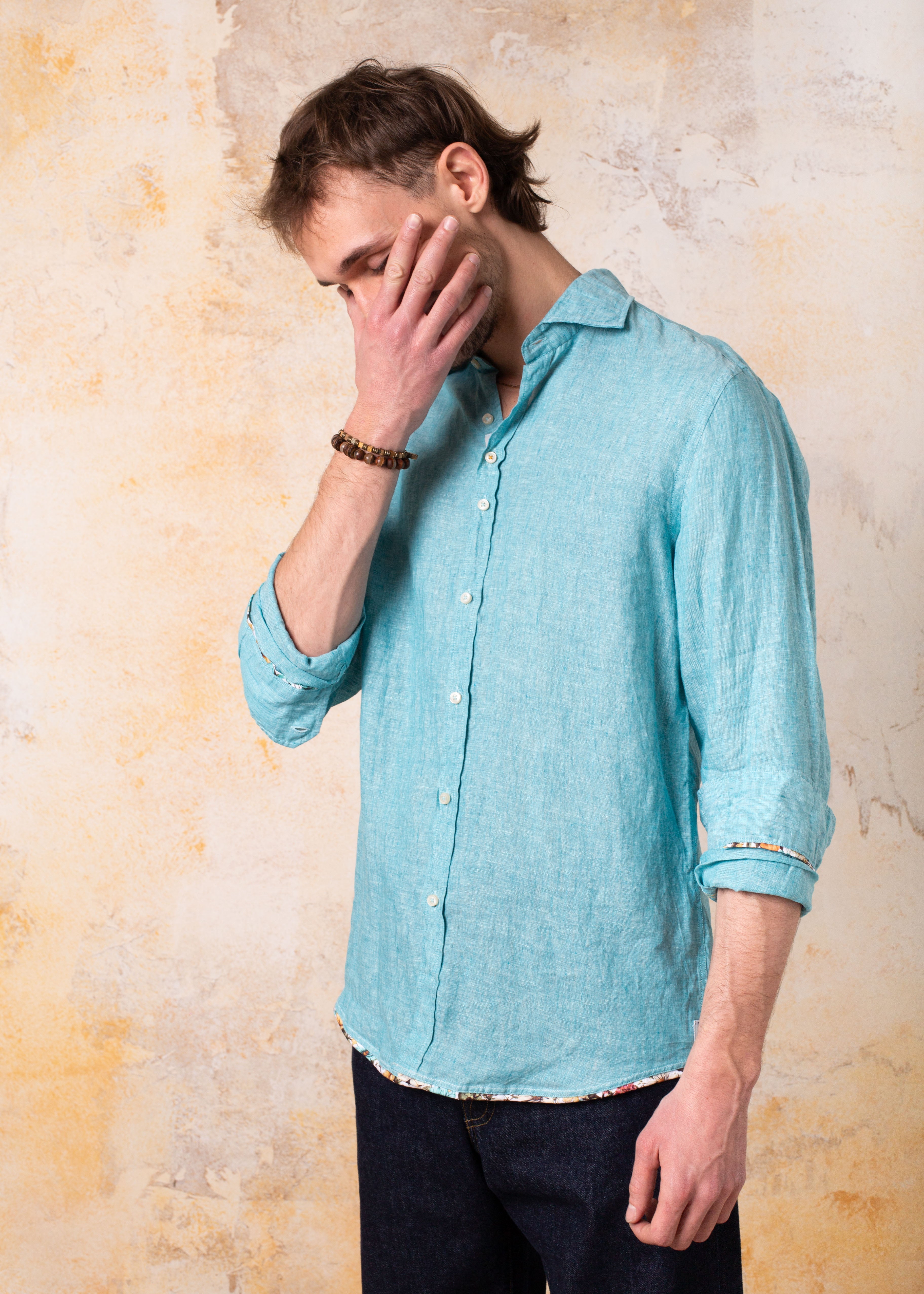 Camisa Bjovuit Formentera 05 Lino Verde Aqua