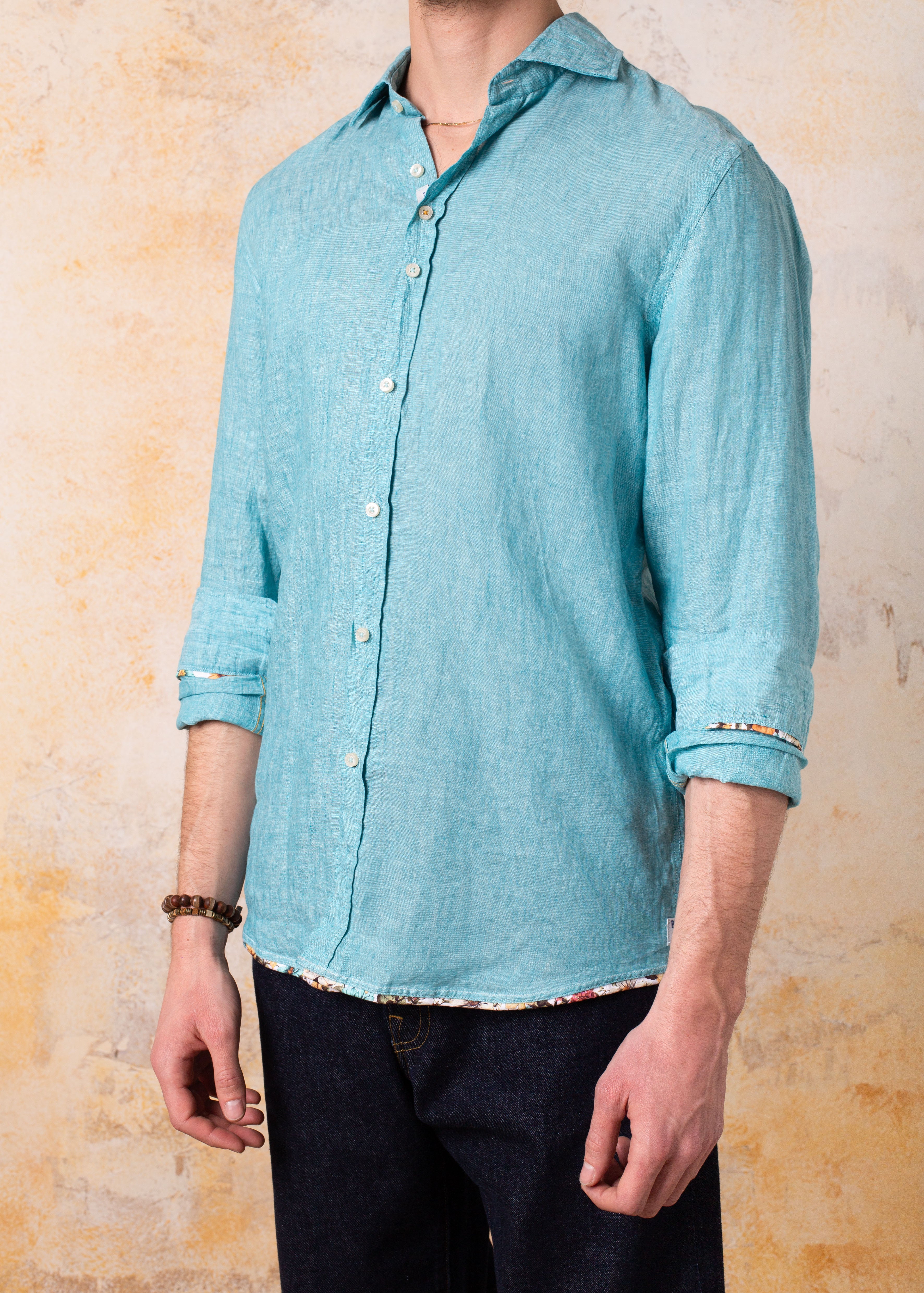 Camisa Bjovuit Formentera 05 Lino Verde Aqua