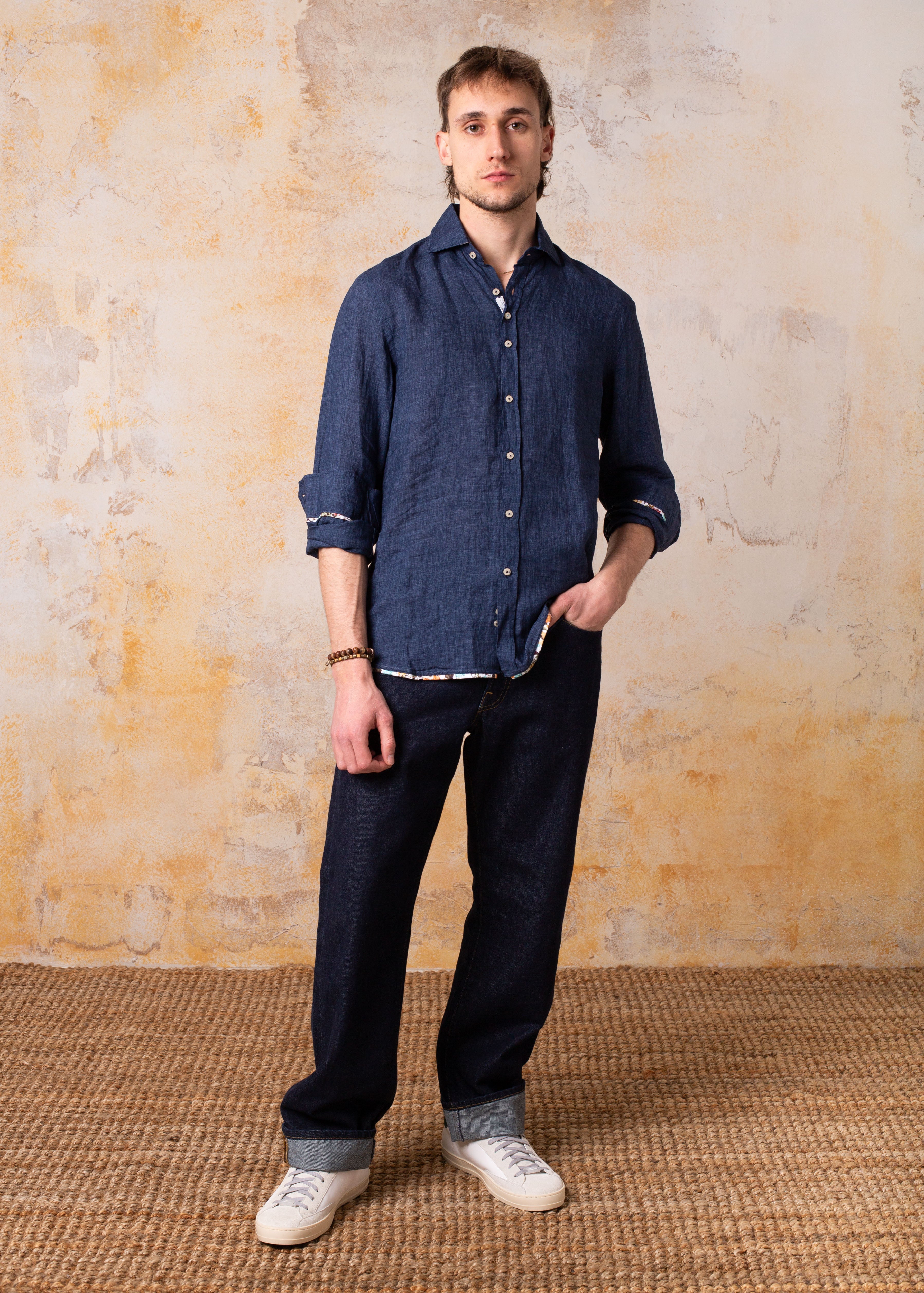 Camisa Bjovuit Formentera 07 Lino Azul Marino